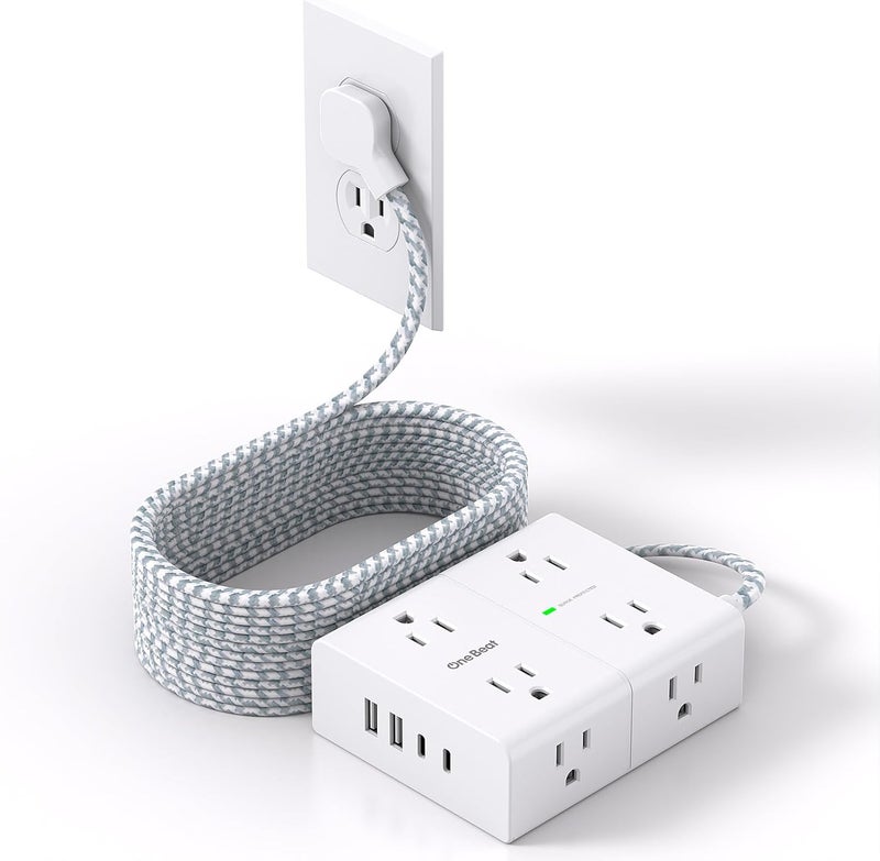 One Beat Surge Protector Power Strip 20 Ft Cord, Ultra Thin Flat Extension Cord with 8 Outlets 4 USB Ports(2 USB C), Flat Plug Power Strip, 20 Ft Long Braided Power Cord for Home, Office, Dorm Room Essentials - Image 1